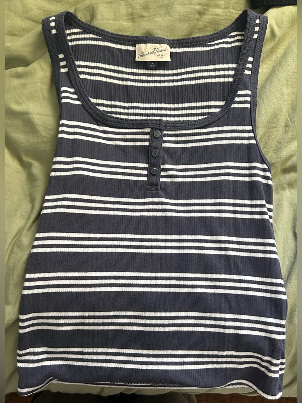 Universal Thread Navy & White Stripe Ribbed Henley Tank